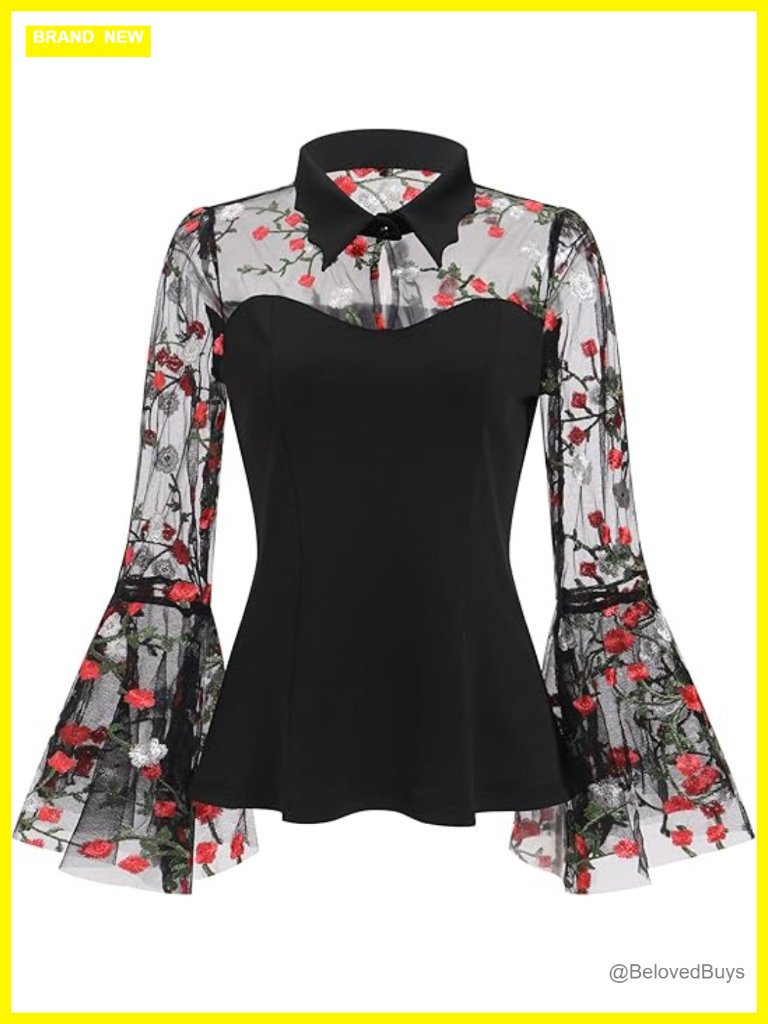 Mesh Sheer Bell Sleeve Gothic Blouse Victorian Punk Top